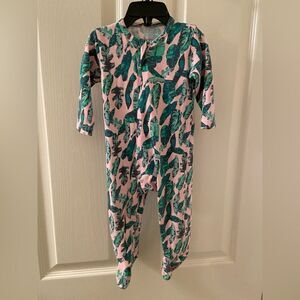 Egg by Susan Lazar Girls Pink Green Leaves Footed Zipper Sleeper Size 6 Months